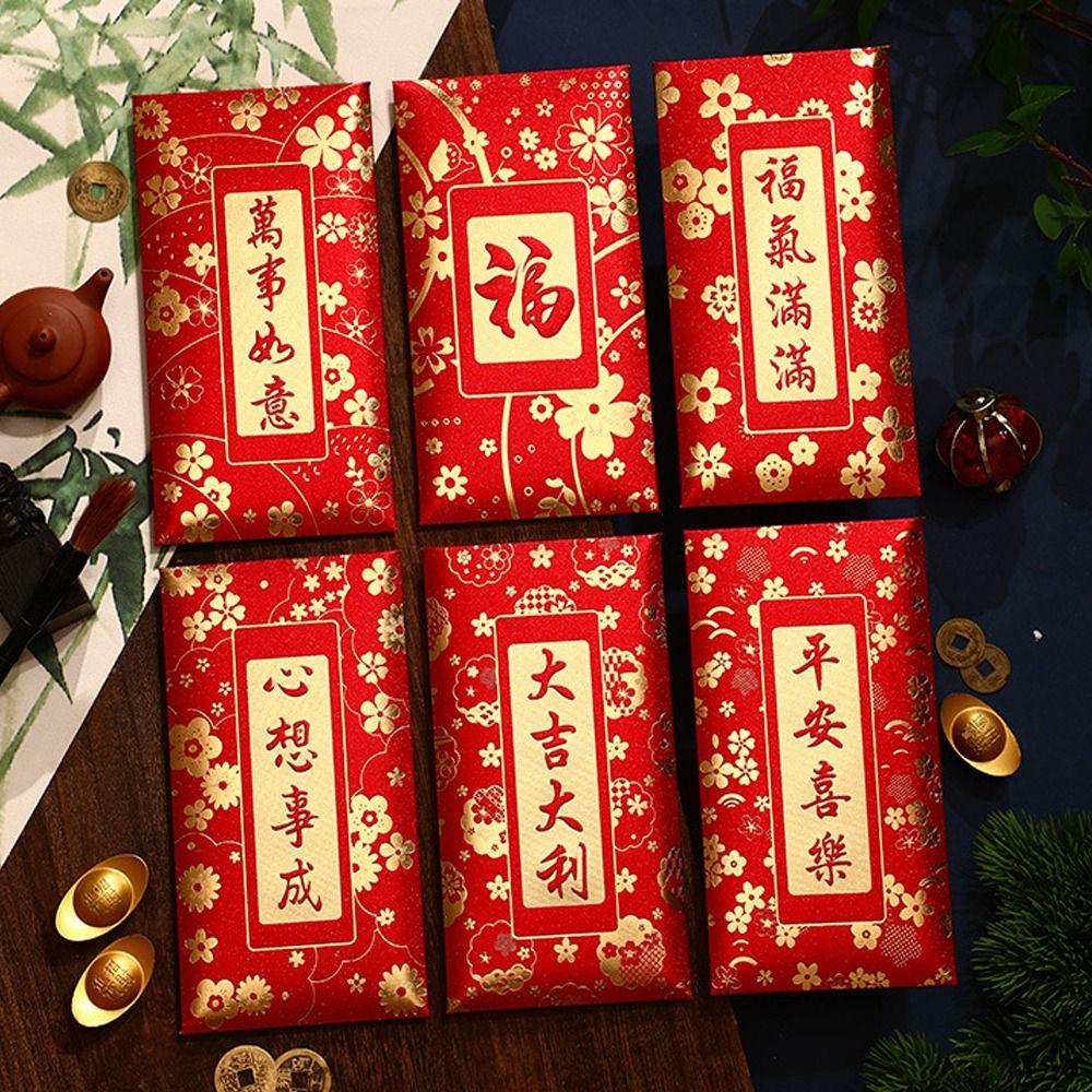 6pcs Blessing Chinese New Year Red Envelopes Traditional Money Packet Wedding Birthday