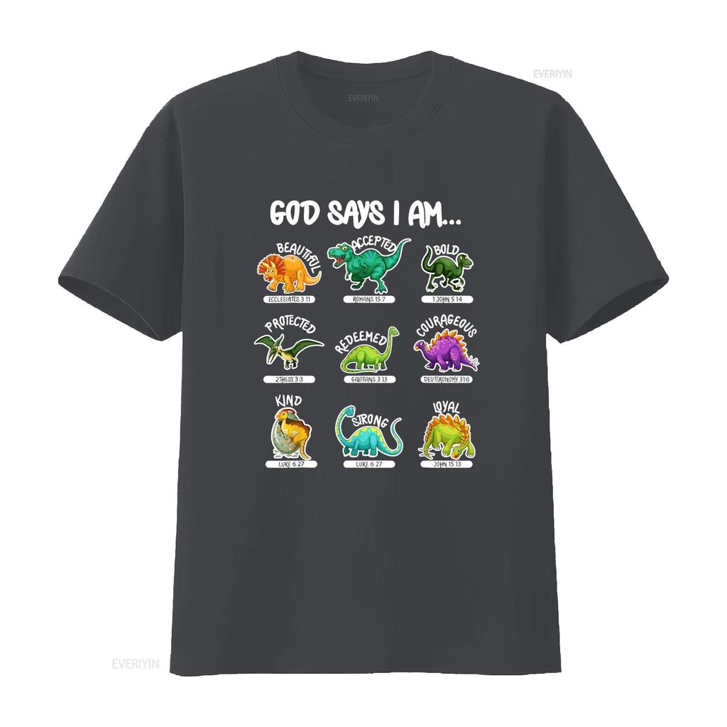 God Says I Am Dinosaur Themed Bible Christian Womens Boys T Shirt vintage Washed Soft Comfortable Unisex graphic streetwear