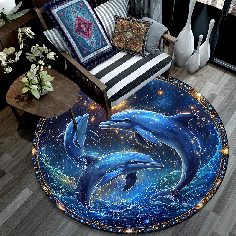 Dolphins Round Area Rug,Carpet Rug for Living Room Bedroom Sofa Playroom Decor,Non-slip Floor Mat