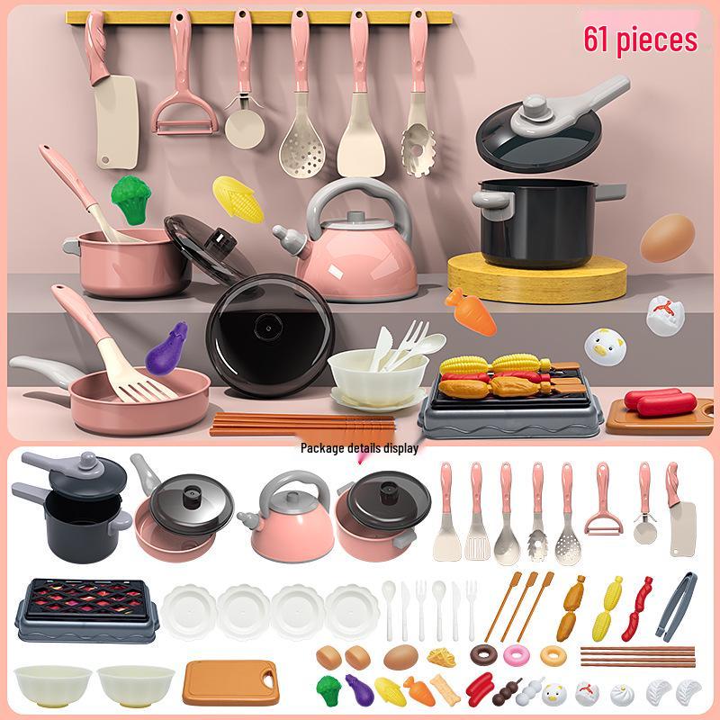 Large Pink Simulation Kitchen Playset for Kids: Includes Pressure Cooker, Induction Cooker, and Rice Cooker for Boys and Girls.