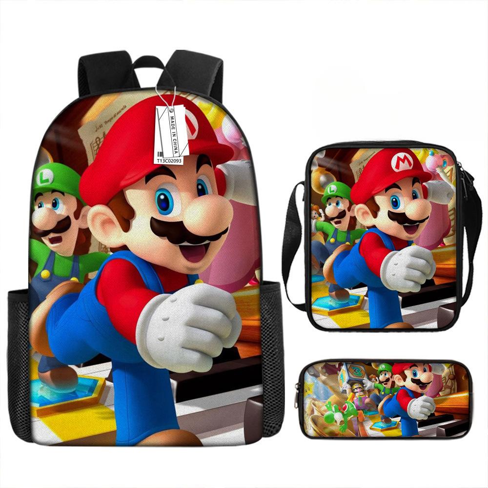 Mary Backpack Brothers Student School Bag Cartoon Anime Backpack Three-Piece Set