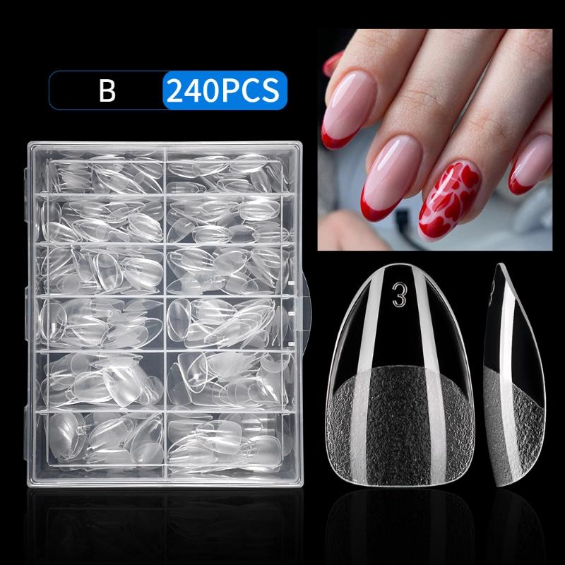 

120/240 шт. Полуматовые миндалевидные преднапиленные типсы для ногтей, полуматовые накладные ногти для наращивания для маленького ногтевого ложа, 12 размеров в коробке