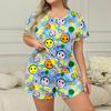 summer plus size 3XL 4XL 5XL short Sleeve tops and shorts pajamas Set Casual oversized cartoon print Pyjamas for Women Sleepwear Set homewear