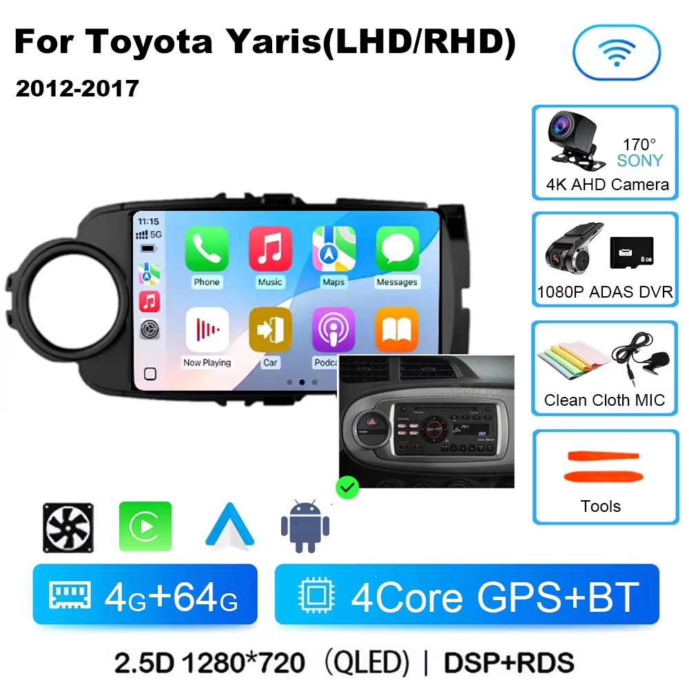 Autorádio Android 14 Carplay pro Toyota Yaris 2012 2013 2014 2015 2016 2017 Navigace GPS Multimediální přehrávač stereo wifi BT Auto