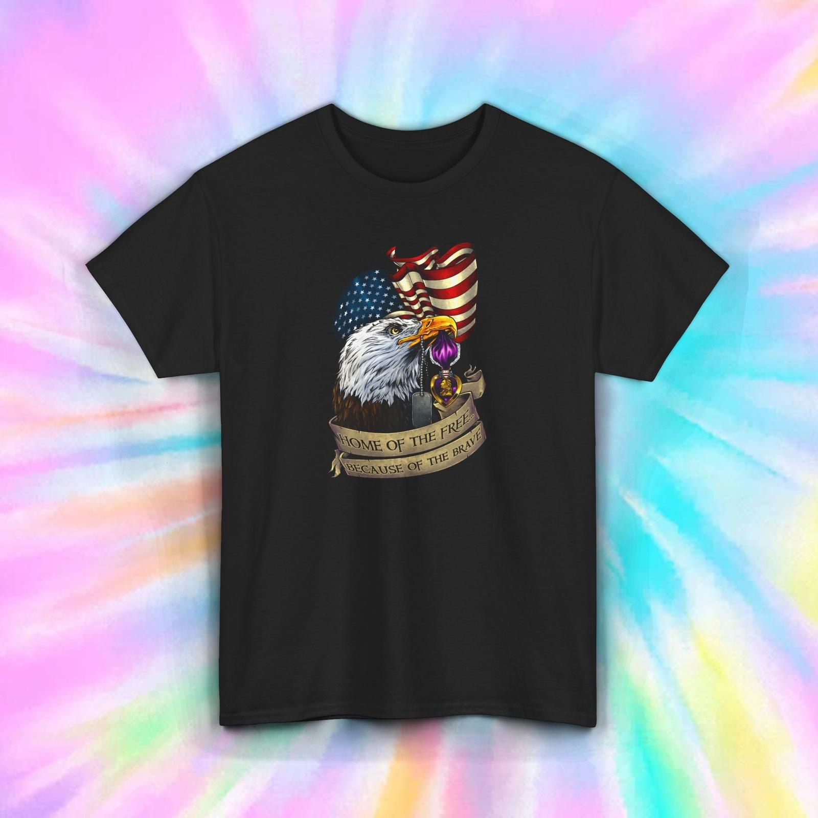 Patriotic Eagle T-Shirt S-5XL Home of the Free Brave Military USA Flag Gift Tee M
