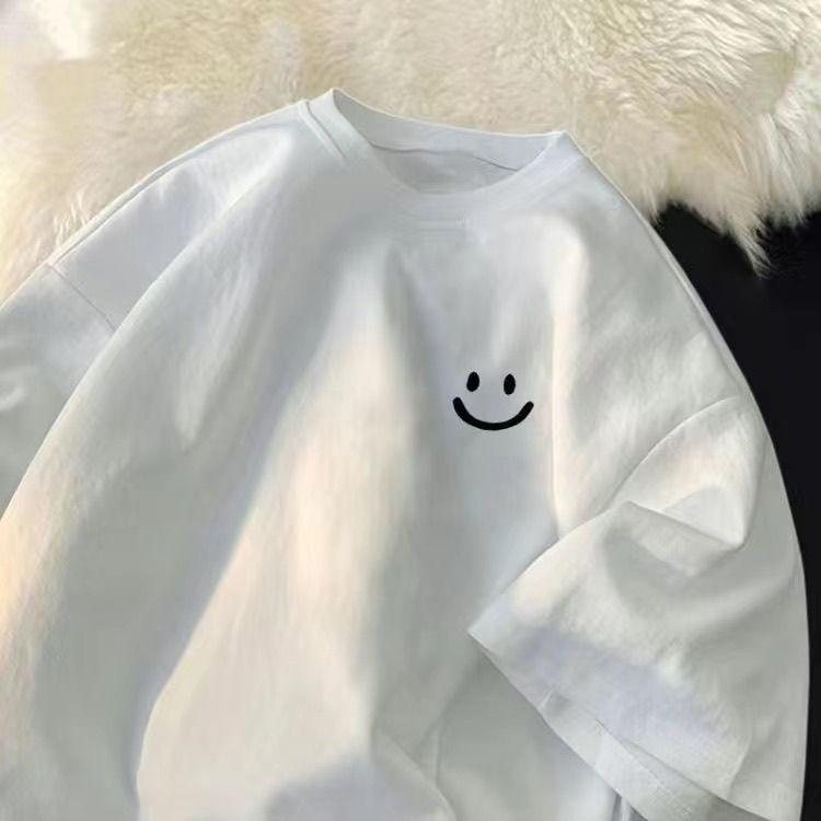 

Футболка из хлопка с короткими рукавами, женская летняя тенденция, свободные топы с круглым вырезом и короткими рукавами M