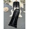 Diamond Stand-Collar Gauze Fishtail Skirt Fashion Suit