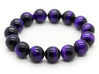 Purple Tiger Eye 14mm Mala Bead Bracelet Natural Stone Power Stone [Sekki] Men's [b340]