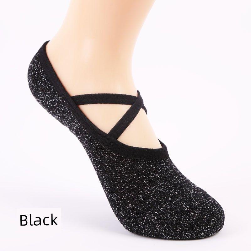 

Yoga Socks Cotton Silver Silk Bandage Adult Female Beginner Non Slip Dance Ballet Pilates Socks Room Socks NY007-Black