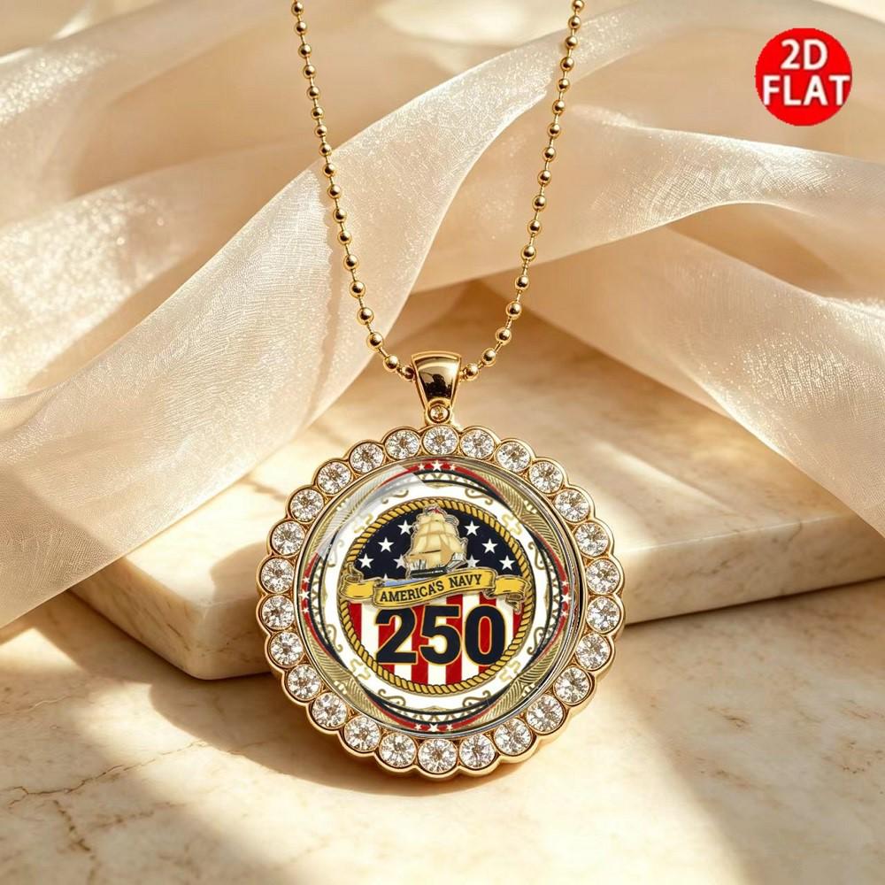 Gold-Edged Rhinestone American Flag & Statue of Liberty Necklace