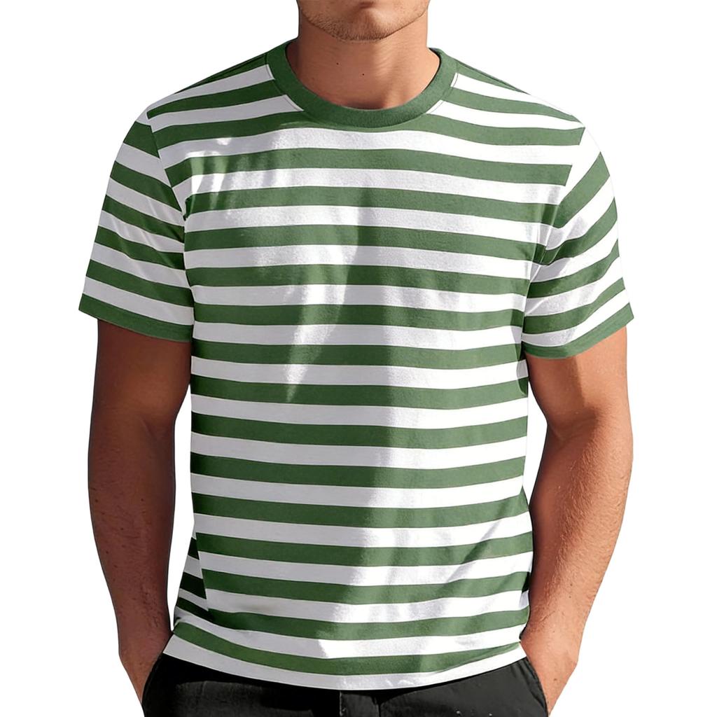T-shirt a maniche corte a righe da uomo con girocollo, vestibilità classica, top casual, materiale in cotone morbido e confortevole