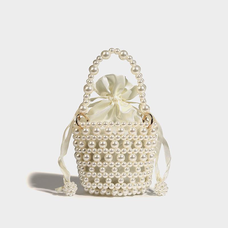 

Trendy Pearl Bag for Women 2024 New Hollow Chain Handbag Basket Bucket Bag Crossbody Small Bag белый