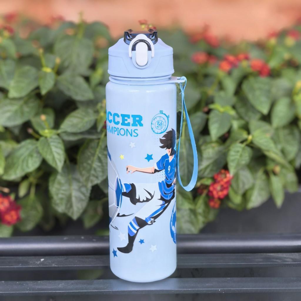 Soccer 750Ml Water Bottle Cute Water Cup With Silicone Straw Leakproof Plastic Waterbottles Summer Water Kettle Football