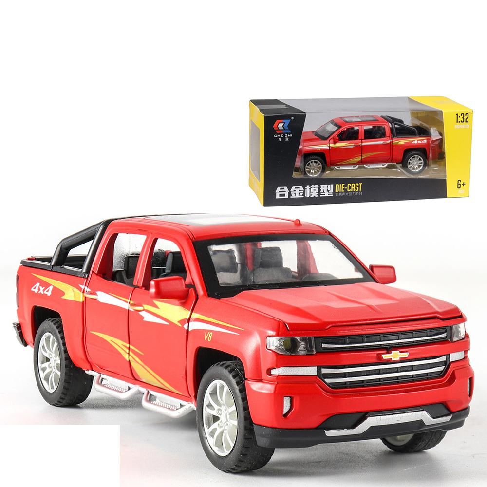 

Масштабная модель автомобиля 1/32 для Silverado 4x4, литая под давлением модель игрушечного автомобиля со звуковой подсветкой, детский игрушечный автомобиль с откидной спинкой, рождественский автомобиль 1/32-Size:18.5*7.4*6cm красный