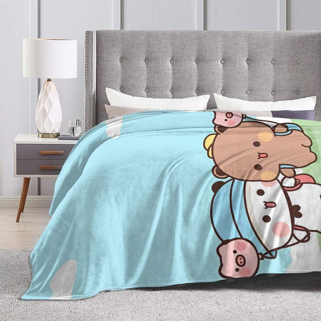 Kawaii Cute BuBu Panda Dudu Blankets Fleece Spring Autumn Lightweight Thin Throw Blankets for Bed Bedroom Plush Thin Quilt
