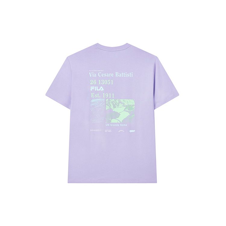FILA Minimalist Logo Knitted Fashion Sports Round Neck Short Sleeve T-Shirt Men Tops Mousse-Purple F11M229116FVT