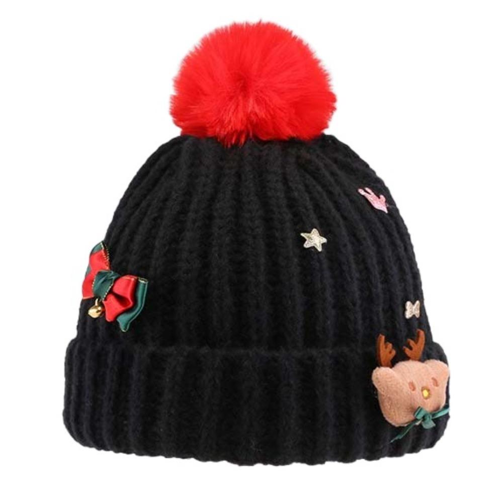 Bow Christmas Plush Cap Soft Thickened Brimless Cap Versatile Red Knitted Woolen Hat  Girls