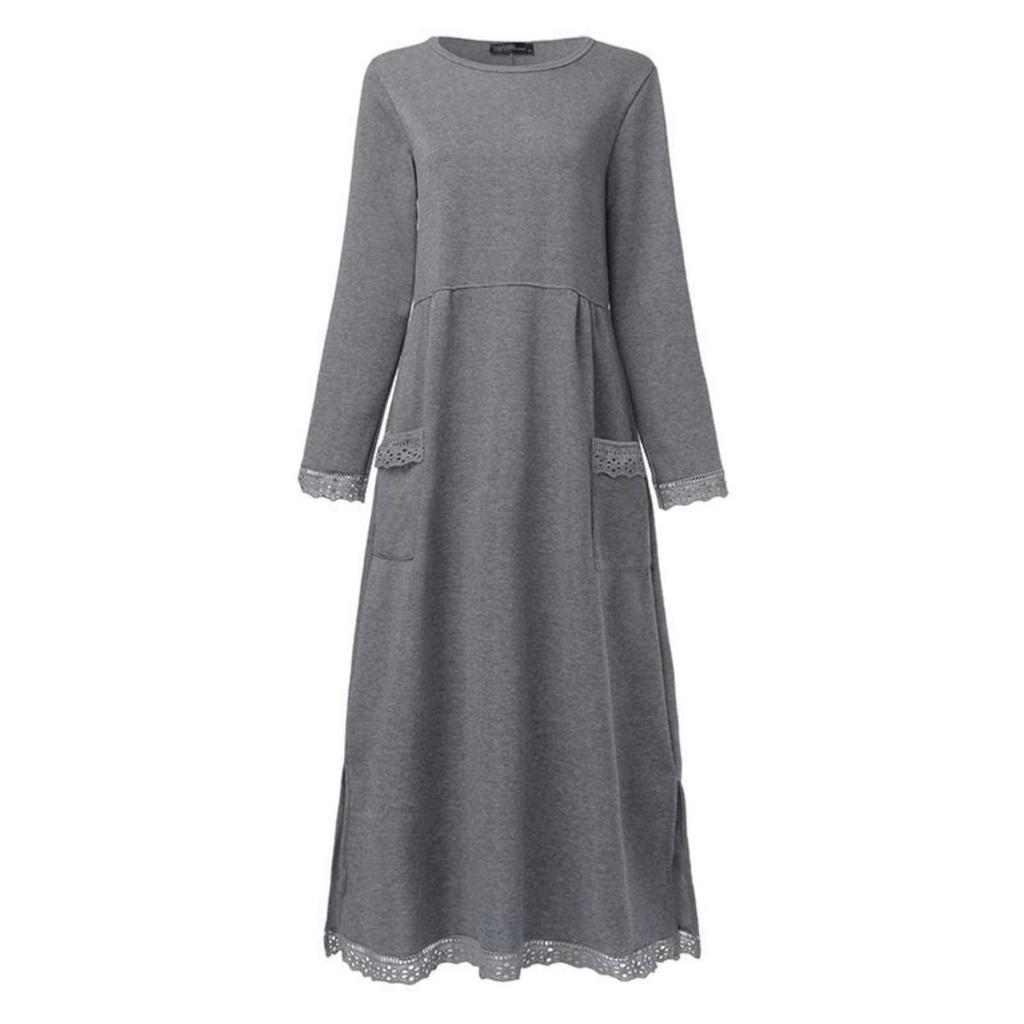 Yeni Sonbahar ve Kış Gevşek Uzun Etek Artı Kadife Sweatshirt Günlük Elbise Kadın Moda Düz O Yaka Uzun Kollu Tatil Elbisesi