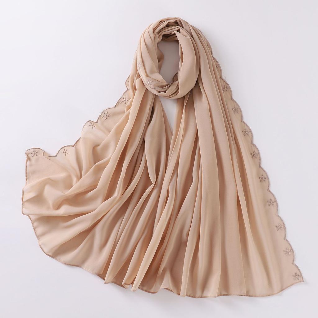 Women S Embroidered Pearl Chiffon Scarf For African Ethnic Style