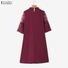ZANZEA Women Round Neck 3/4 Sleeve Casual Elegant Lace Dress