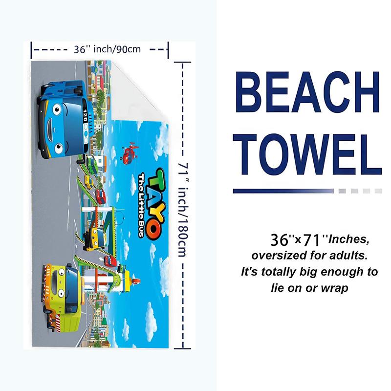 Tayo the Little Bus Print Beach Towel, Large Soft Quick Dry Towel for Beach Camping Swimming