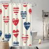 Vintage American Flag Hearts Shower Curtain, Patriotic Design on Beige, Fade-Resistant Polyester,  Machine Washable, Bath Decor