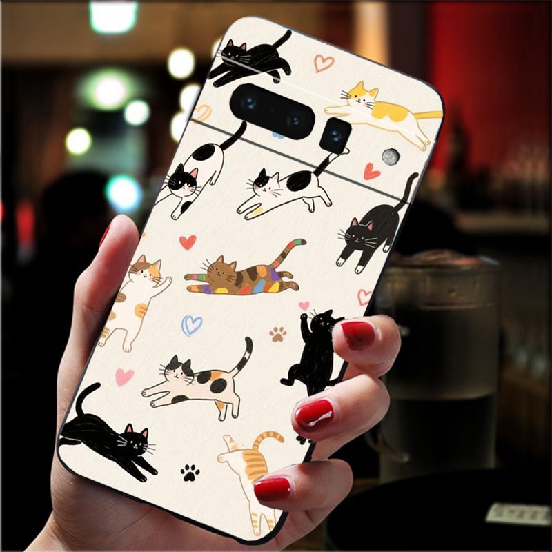 Phone Case For Google Pixel 10 9 Pro XL 9A 8 7 6 Pro Pixel 8A 7A 6A Pixel 8 7 6 5 Cartoon Black Cats Case