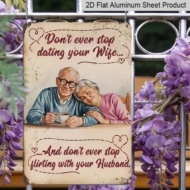 2D Flat 1pc Vintage Metal Sign, 8"x12" Aluminium Romantic Couple Wall Art, Multipurpose Home Decor, Love &amp; Dating Quote, Ideal for Wedding