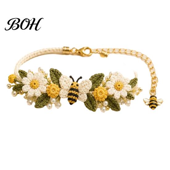 DIY Handmade Jewelry Making Supplies Crochet Bracelet Kit, Flower Craft Set with Beads, Creative Hobbies for Relaxation Floral Kit Beginners,