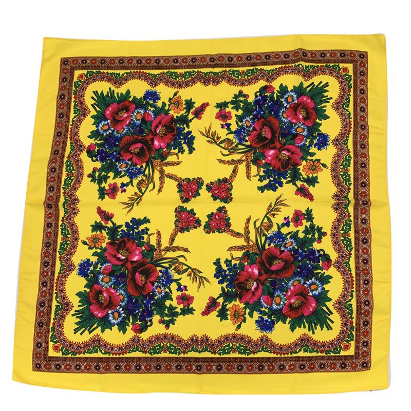 Women Square National Scarf 70*70Cm Russian Retro Floral Print Head Scarves Bandana Foulard Femme Muslim Headwrap Babushka Scarf