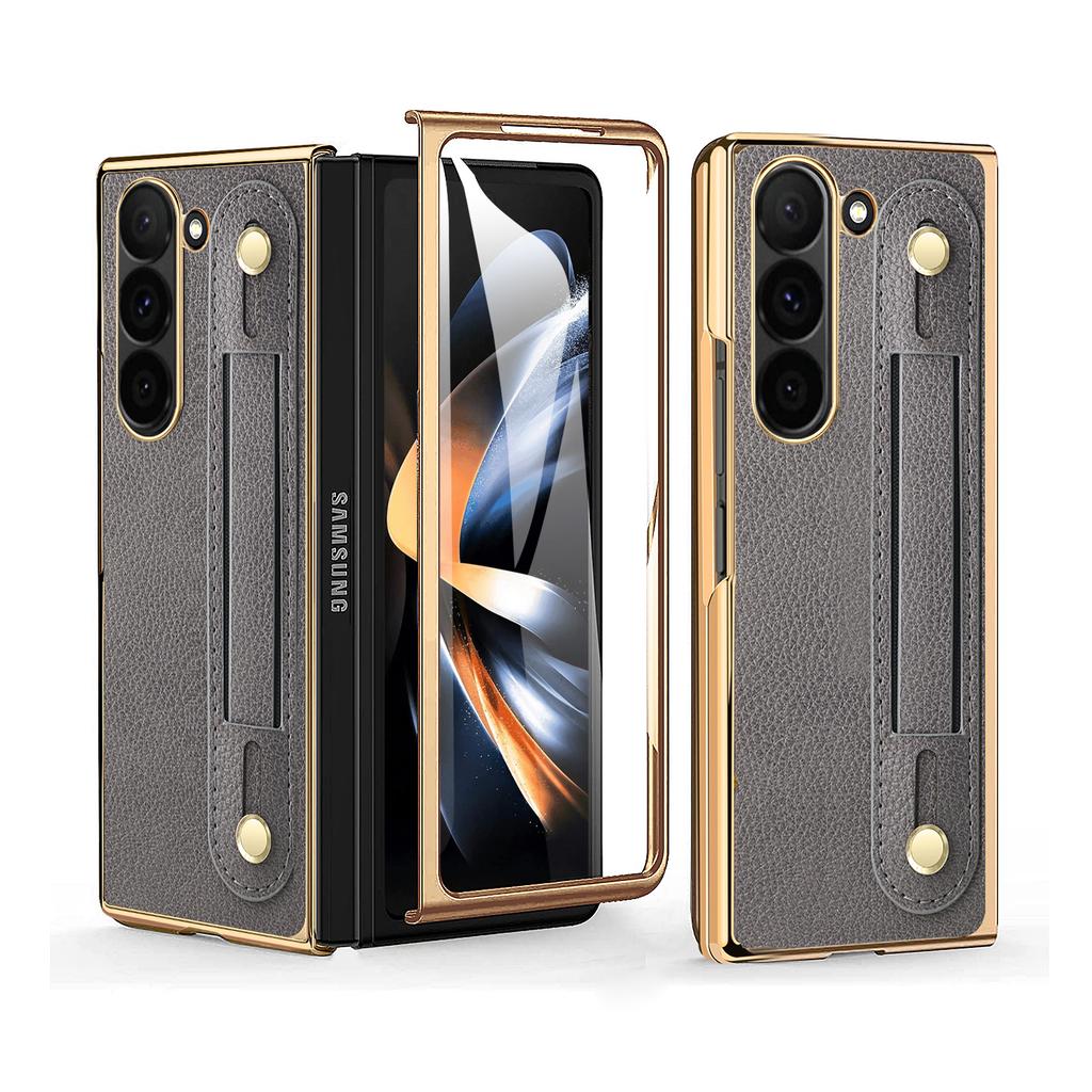 Compatitable With Samsung Galaxy Z Fold 7 Case With Kickstand Holder, Plating Edge Z Fold 6 Case With Front Screen Glass