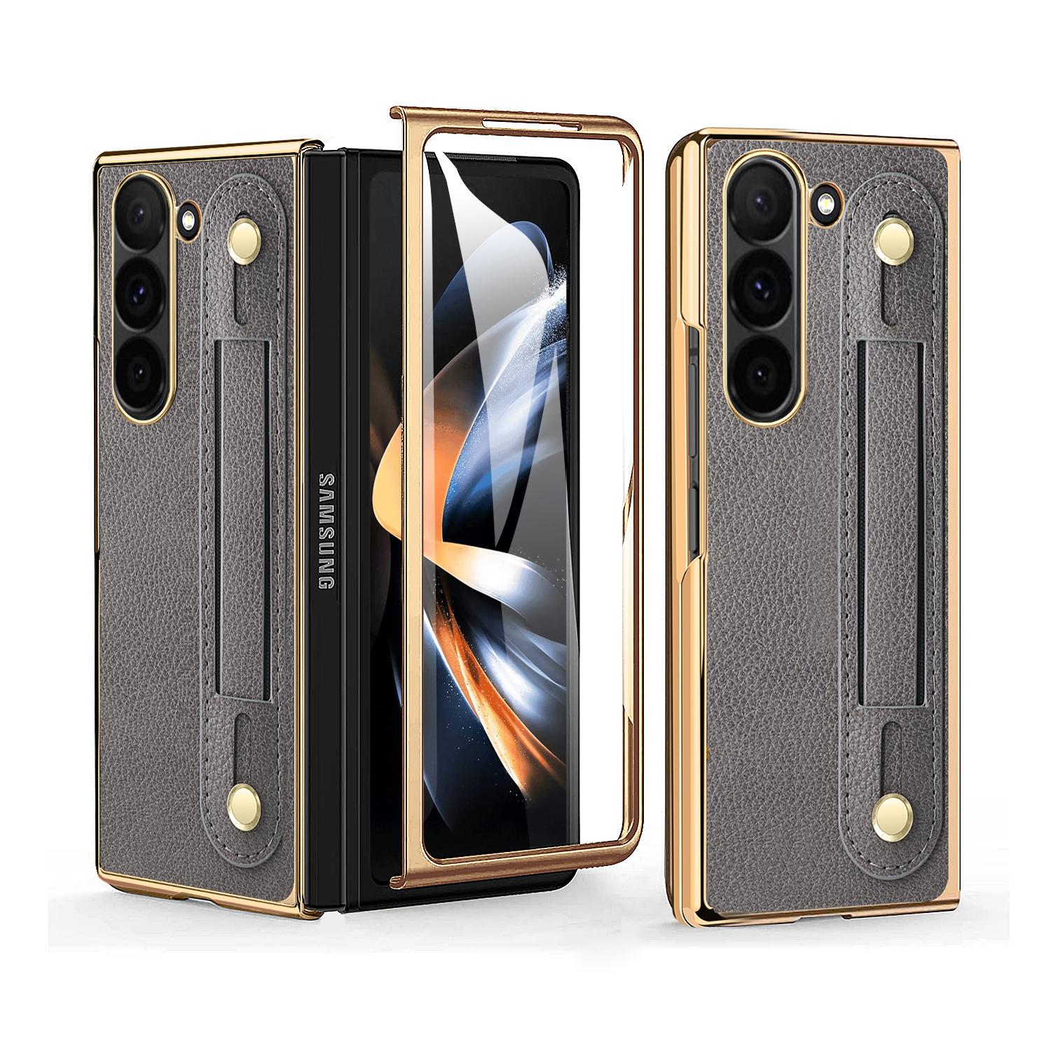 

Compatitable With Samsung Galaxy Z Fold 7 Case With Kickstand Holder, Plating Edge Z Fold 6 Case With Front Screen Glass For Samsung z fold 6 серый