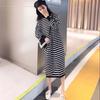 Turtleneck Knitted Dress  Stripe Women Sweater Long Sleeve Loose Split Bottomed Dress Commute Harajuku Autumn Winter
