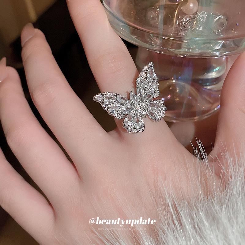 Banquet Luxury Zircon Butterfly Open Ring – Elegant High-End Women's Index Ring