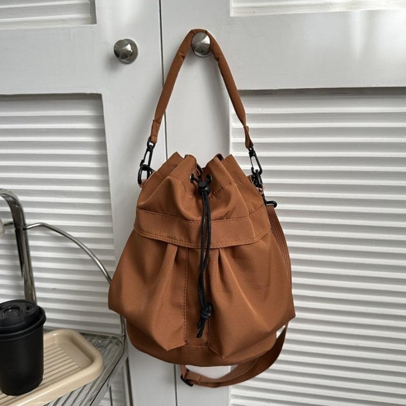 Minimalist Oxford Large Capacity Bucket Bag with Drawstring Closure ,Adjustable Strap Lightweight Crossbody Purse Casual Handbag