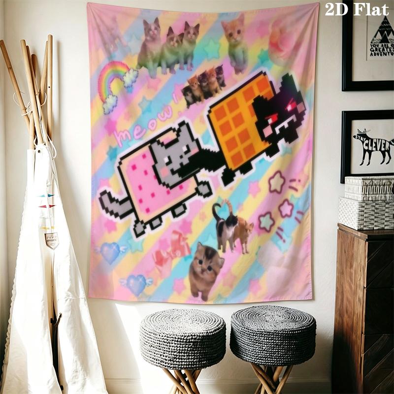 Nyan Cat Wandteppich Ästhetischer Wandbehang Gedruckter Stoffdecke Dekorative Wandteppiche für Schlafzimmer Wohnzimmer Heimdekoration