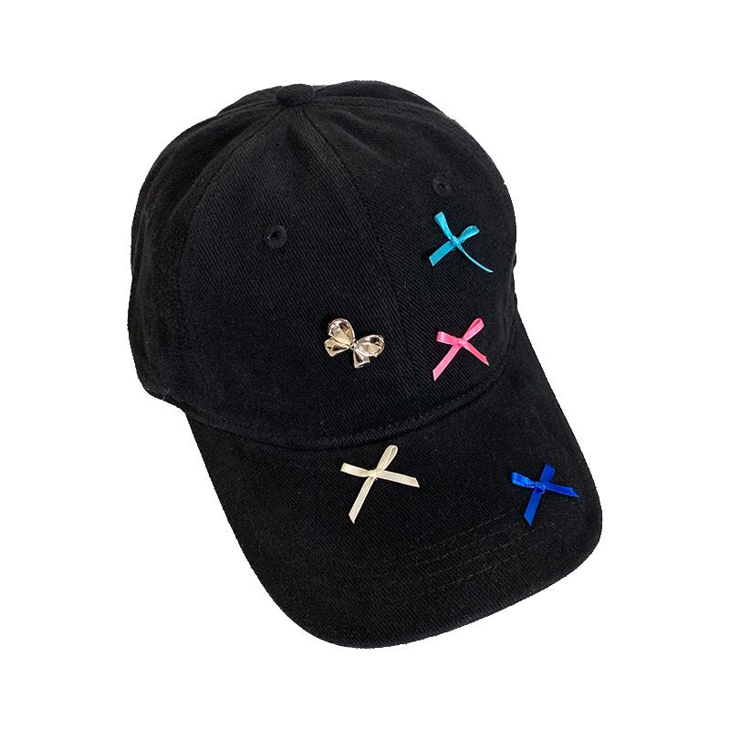 Bow Baseball Cap for Women Wide Brim Cotton Bowknot Peaked Hat Korean Dopamine Cute Big Head Circumference Adjustable Bows Hats
