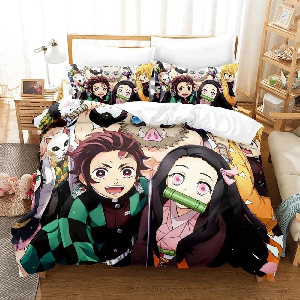 3D Printed Anime Bed Sheet Demon Slayer Bedding Set Single Twin Full Queen King Size Bed Set Adult Kid Bedroom Duvet Cover Sets