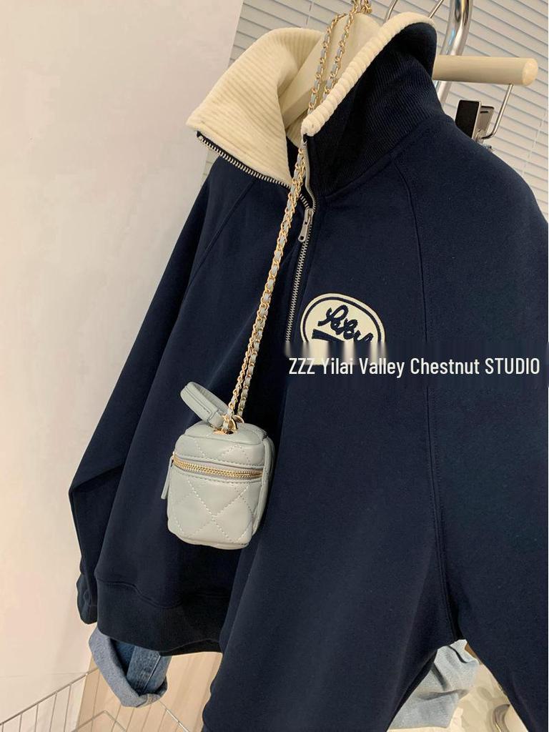 Plus Size Women's Polo Collar Half-Zip Sweatshirt - Loose Fit, Temperament-Enhancing Top