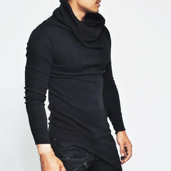Herrenhemd Einfarbige Rippstrick-Kragen Lässiger Pullover Langarm Unregelmäßiges Frühlingstop für den täglichen Gebrauch