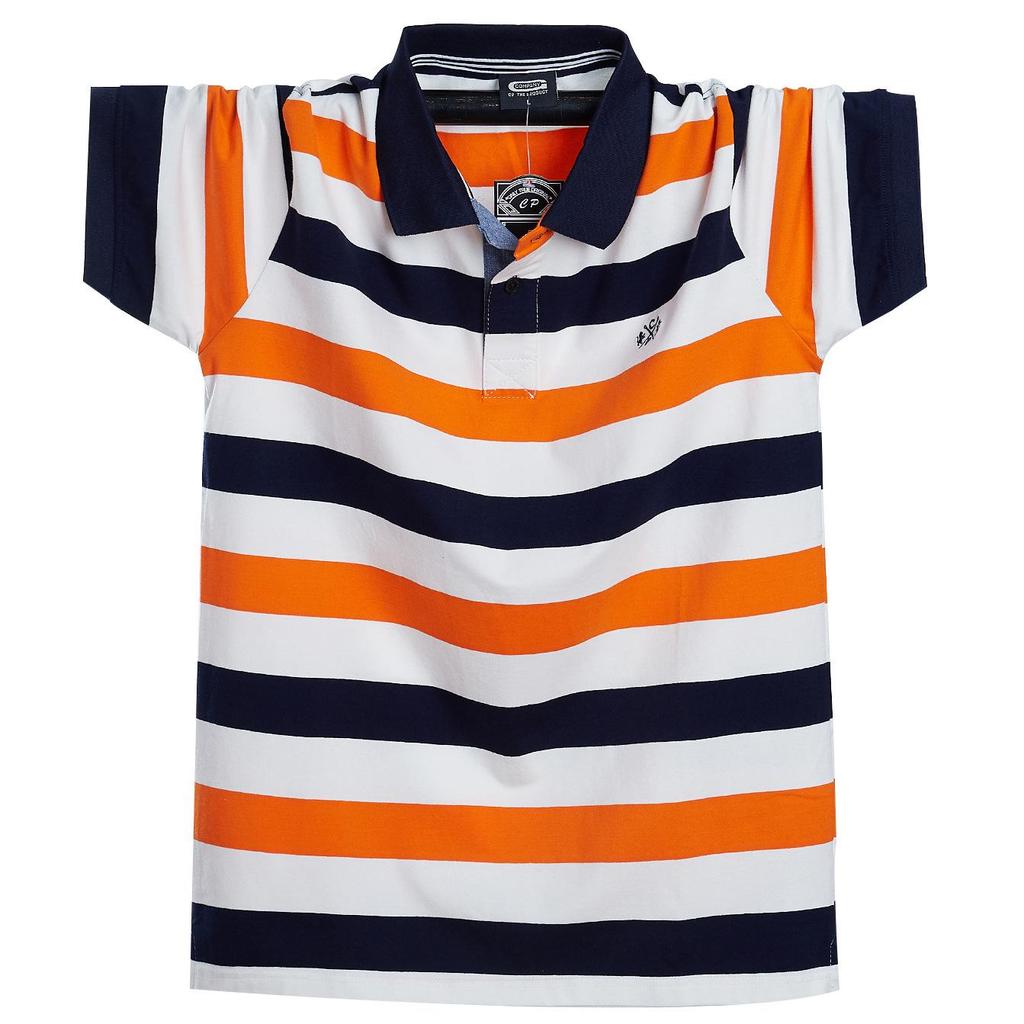 Men's 2025 Summer Striped Polo T-Shirt - Short Sleeve, Lapel, Loose Fit, Plus Size, Cotton