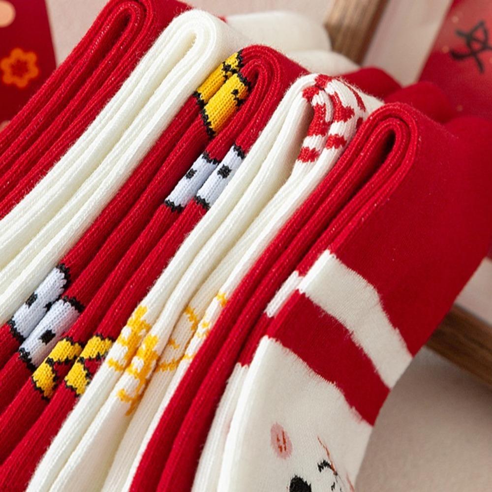 5Pairs Cartoon Snake Year Socks Ruffle Tube Socks Women Harajuku Zodiac Year Socks  Autumn Winter