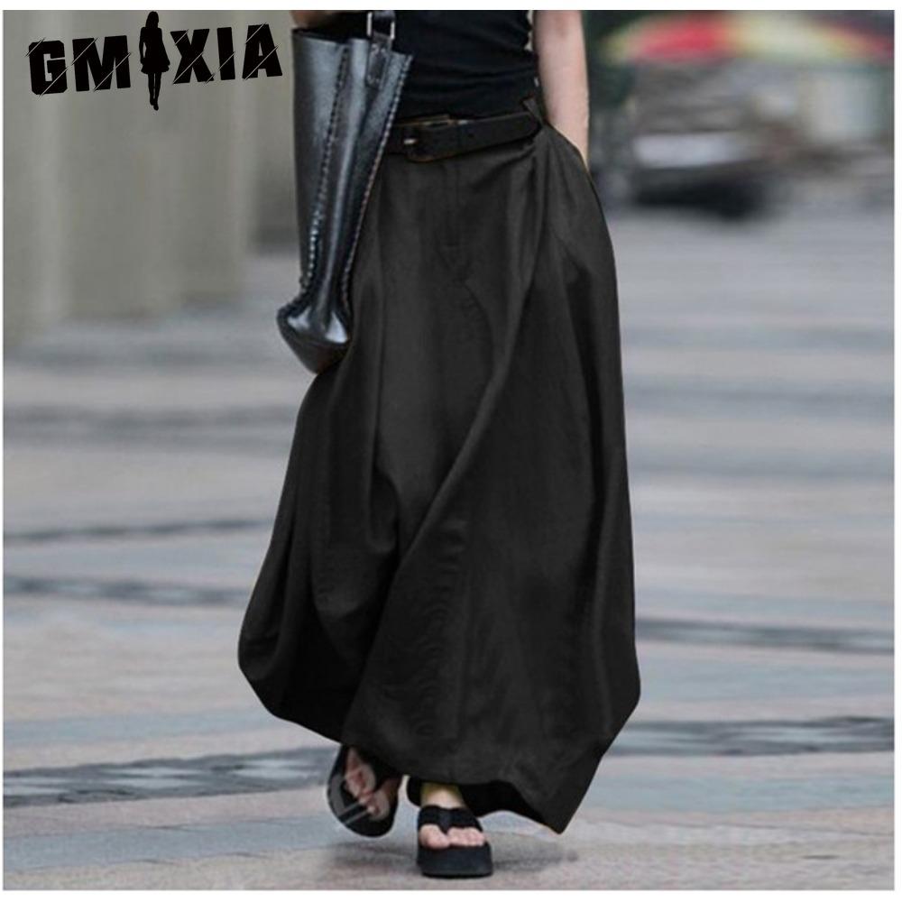 

GMXIA Жіноча Модна Повсякденна Однотонна Спідниця з Принтом Літня Весняна M чорний