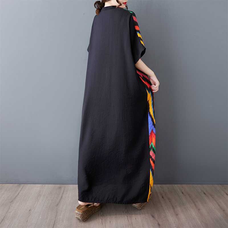 Summer Short Sleeved Contrasting Splicing Long Dress for Women