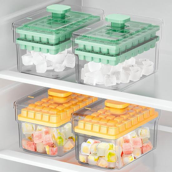 Eiswürfelform mit Schaufel und Aufbewahrungsbehälter 34/68 Fächer Eiswürfelform Ein-Knopf-Schnellentleerung BPA-frei Eiswürfelbereiter für Gefrierschrank und