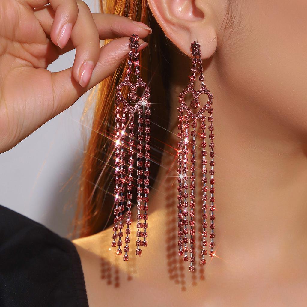 Eksplozywne luksusowe błyszczące kolczyki z długimi frędzlami z cyrkonii