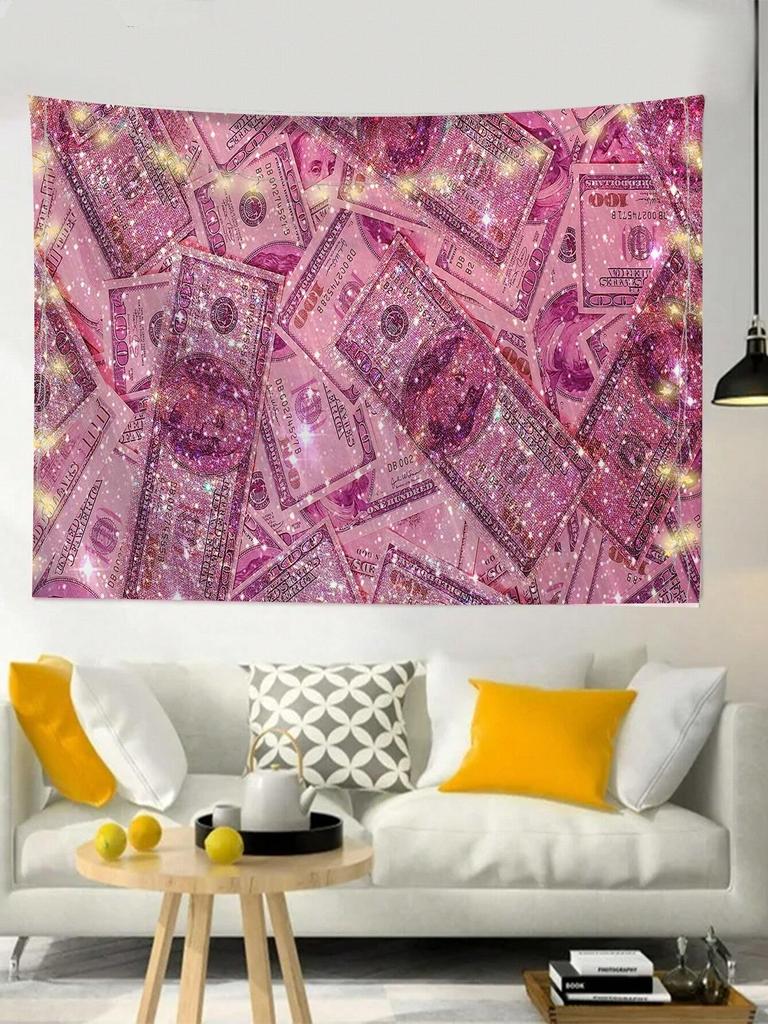 1pc Trendy Fashion Tapestry 2D Print Pink Money Pattern Wall Decor Present Stylish Seasonal