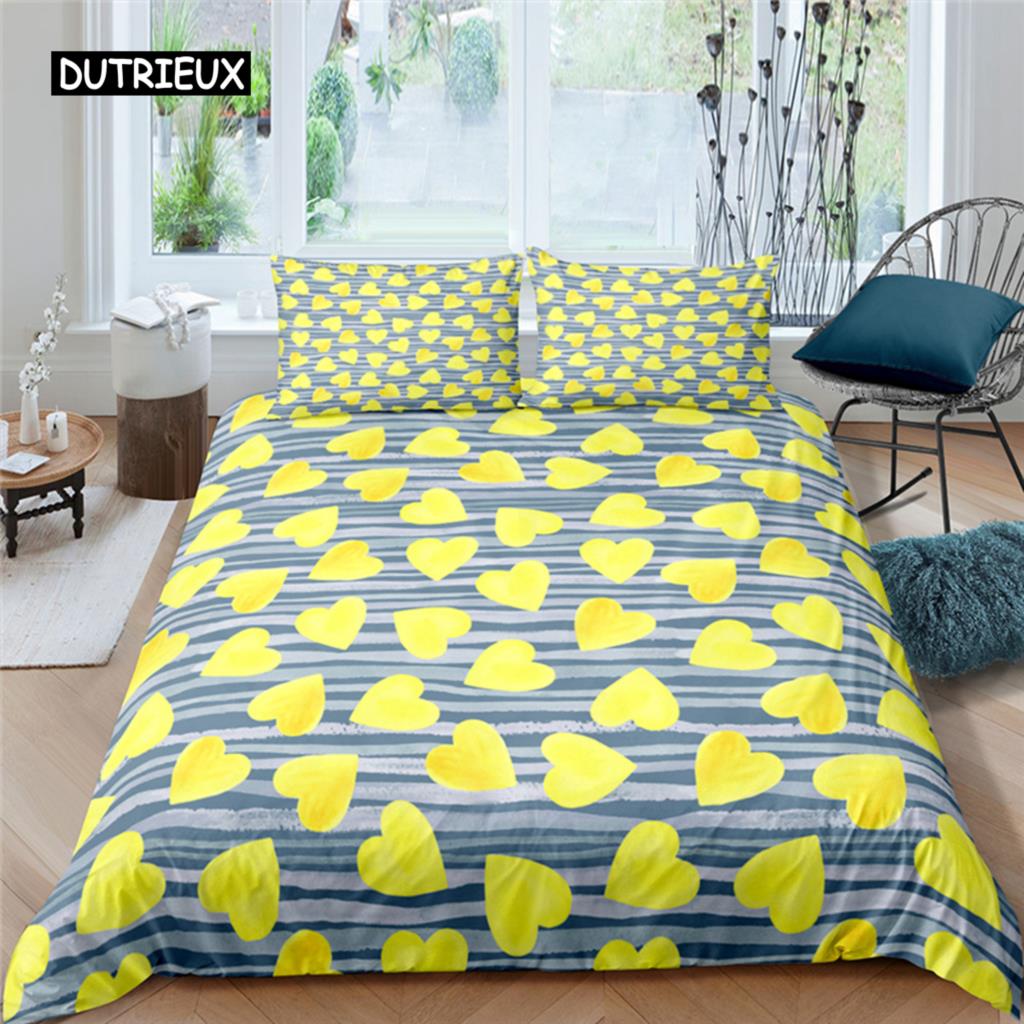 

Комплект постельного белья с рисунком сердца Роскошный комплект пододеяльника с наволочкой Микрофибра 2/3 шт. Пододеяльник Размер Квин Кинг для пары, влюбленных EU single(135x200cm)