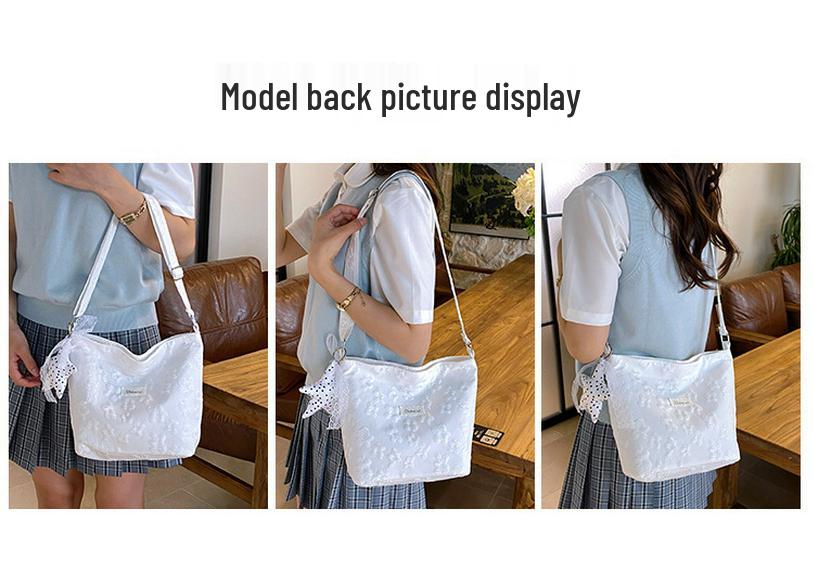 Korean Style Sweet Polka Dot Women's Versatile Shoulder Bag with Lace Trim