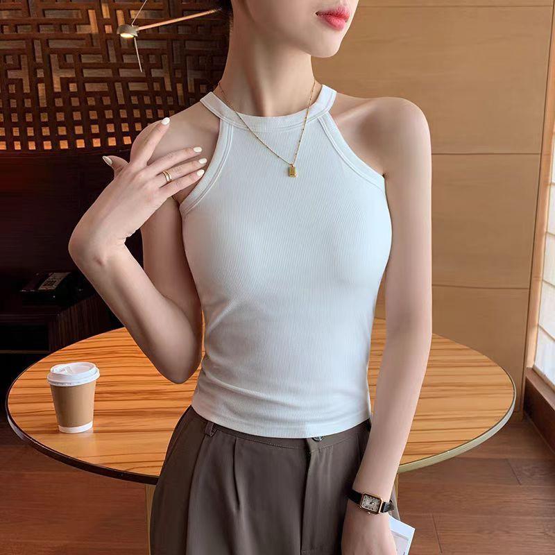 Korean Style Spicy Halter Neck Tank Top with Chest Pad and Beautiful Back Design